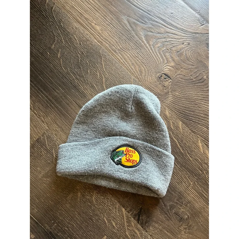 Bass Pro Shops Kids Beanie Hat Gray Knit Cap Fishing Logo